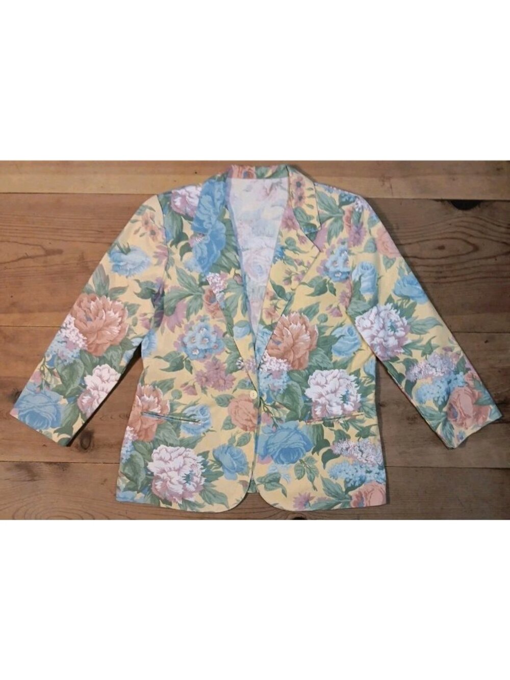 Vtg Fundamental Things Womens Petite 12 Blazer Artsy Floral Cotton Cottagecore
